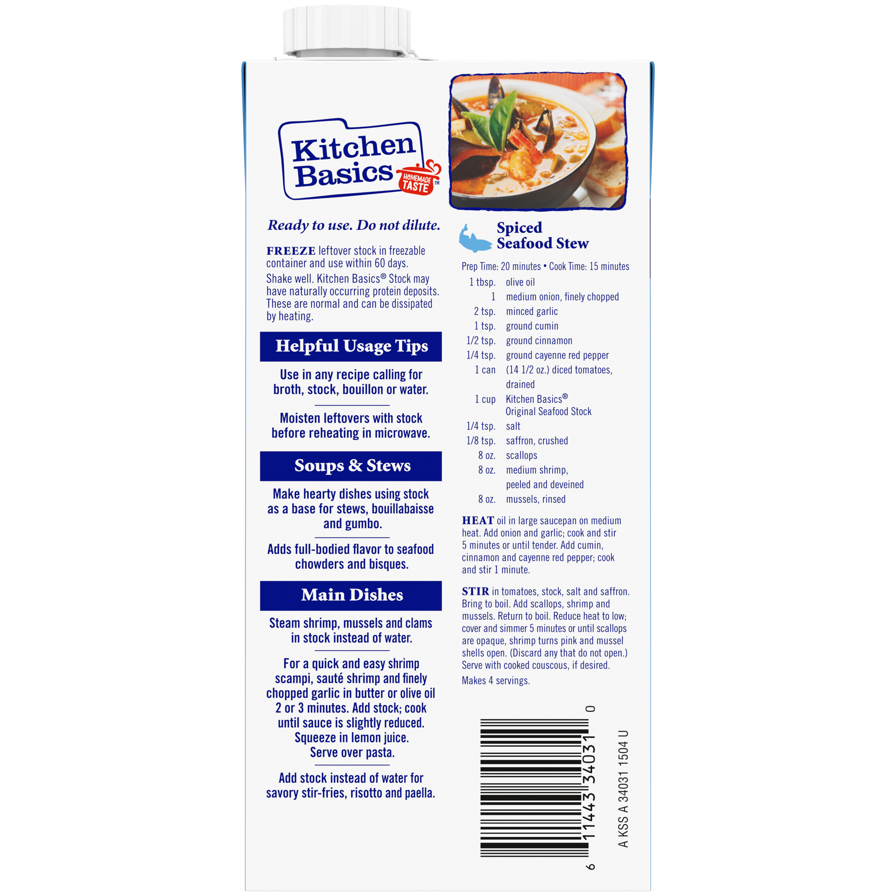 Kitchen Basics Original Seafood Stock Package Back Panel