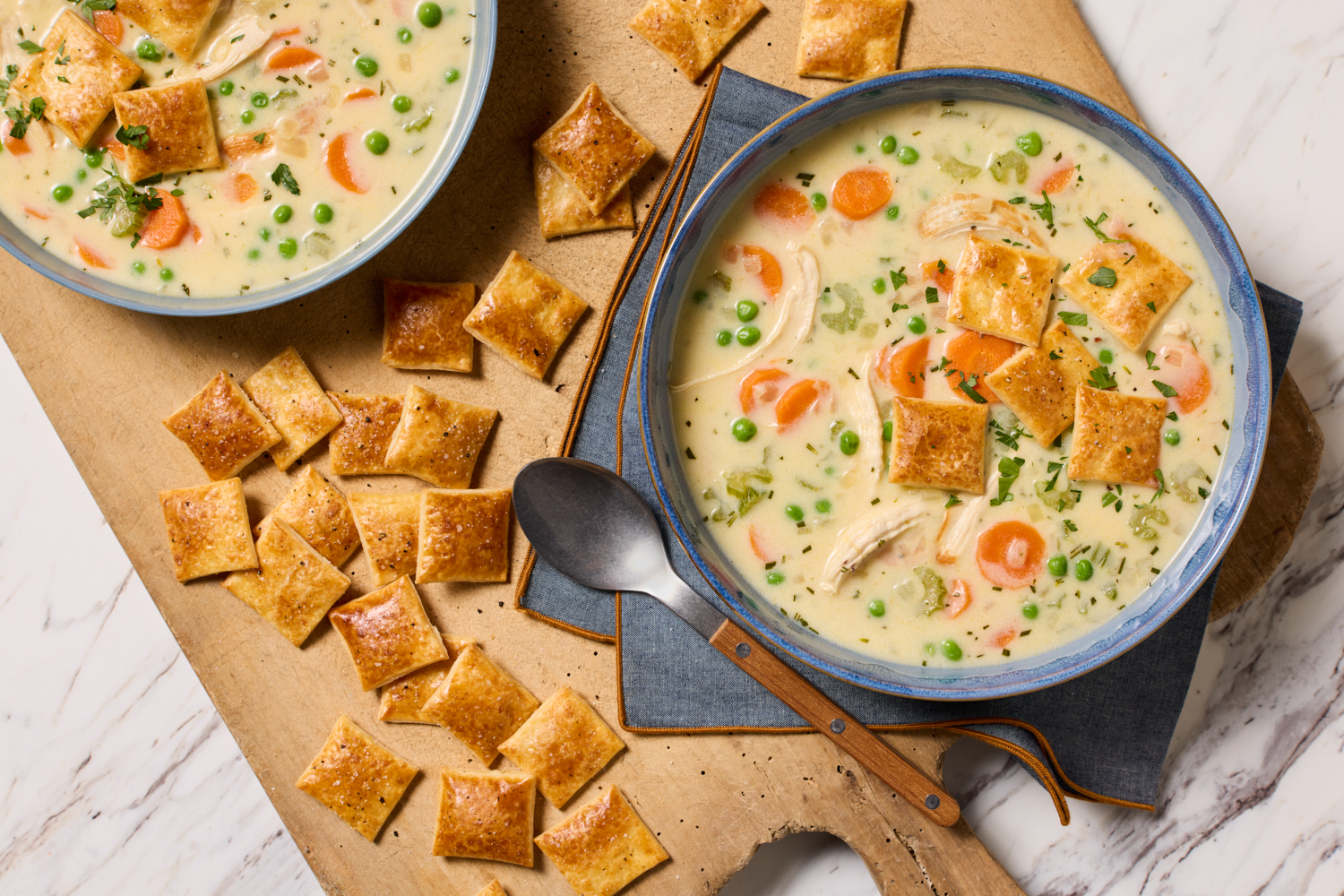 Chicken Pot Pie Soup with Pastry Crisps - Cooking Stock and Bone Broths | Kitchen Basics