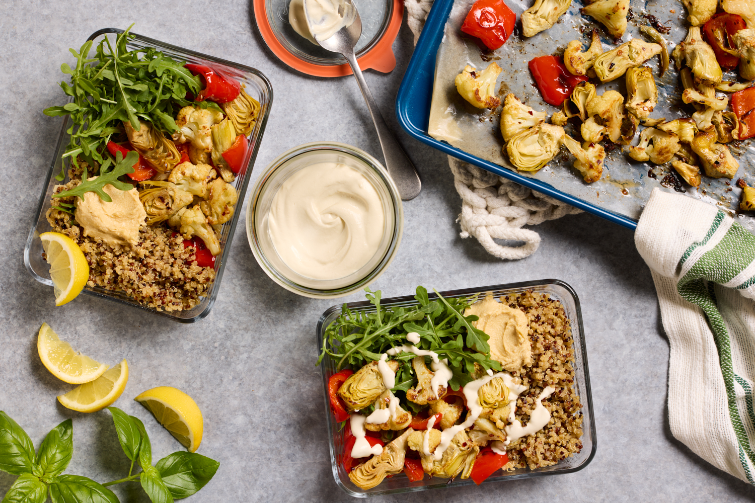 Roasted Vegetable Quinoa Bowl with Hummus - Cooking Stock and Bone Broths | Kitchen Basics